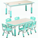 Set Tavolo e Sedie per Bambini, Tavolo da Disegno e Artigianato per Bambini Regolabile in Altezza con 6 Sedie per Età 2-10 Anni, Max 136 kg, Tavolo Attività per Bambini per Aula, Casa