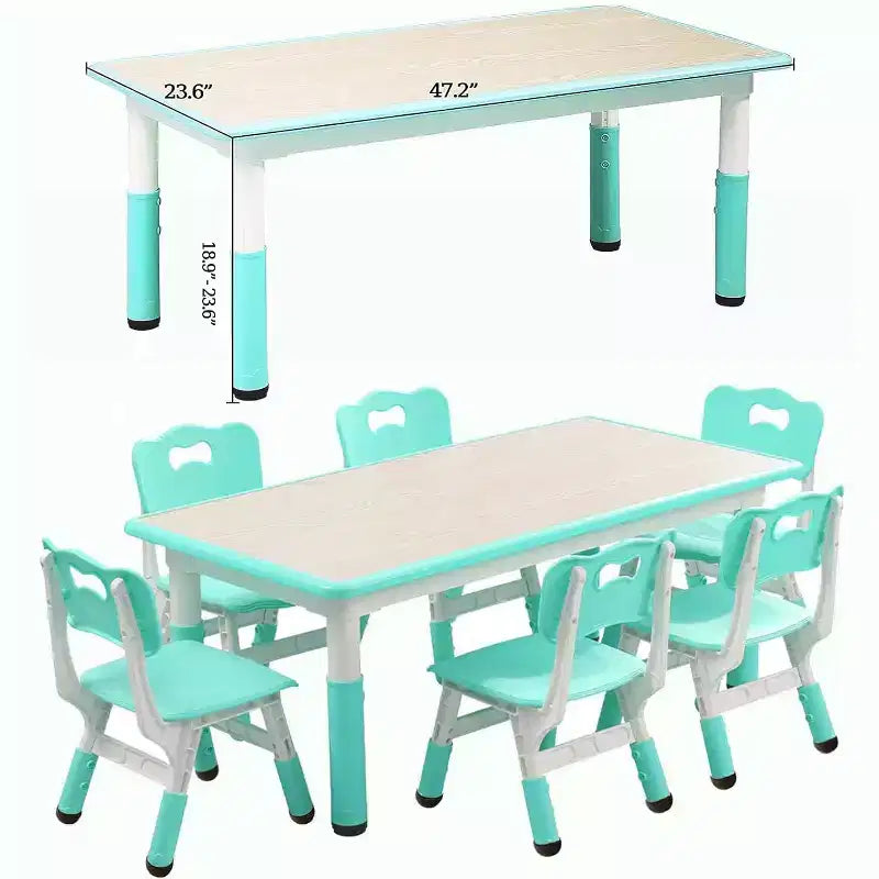 Set Tavolo e Sedie per Bambini, Tavolo da Disegno e Artigianato per Bambini Regolabile in Altezza con 6 Sedie per Età 2-10 Anni, Max 136 kg, Tavolo Attività per Bambini per Aula, Casa