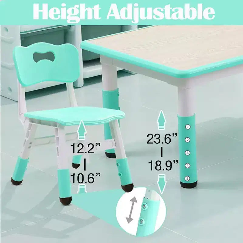 Set Tavolo e Sedie per Bambini, Tavolo da Disegno e Artigianato per Bambini Regolabile in Altezza con 6 Sedie per Età 2-10 Anni, Max 136 kg, Tavolo Attività per Bambini per Aula, Casa