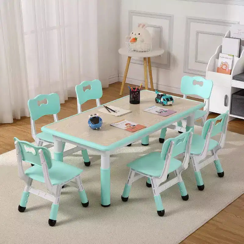 Set Tavolo e Sedie per Bambini, Tavolo da Disegno e Artigianato per Bambini Regolabile in Altezza con 6 Sedie per Età 2-10 Anni, Max 136 kg, Tavolo Attività per Bambini per Aula, Casa