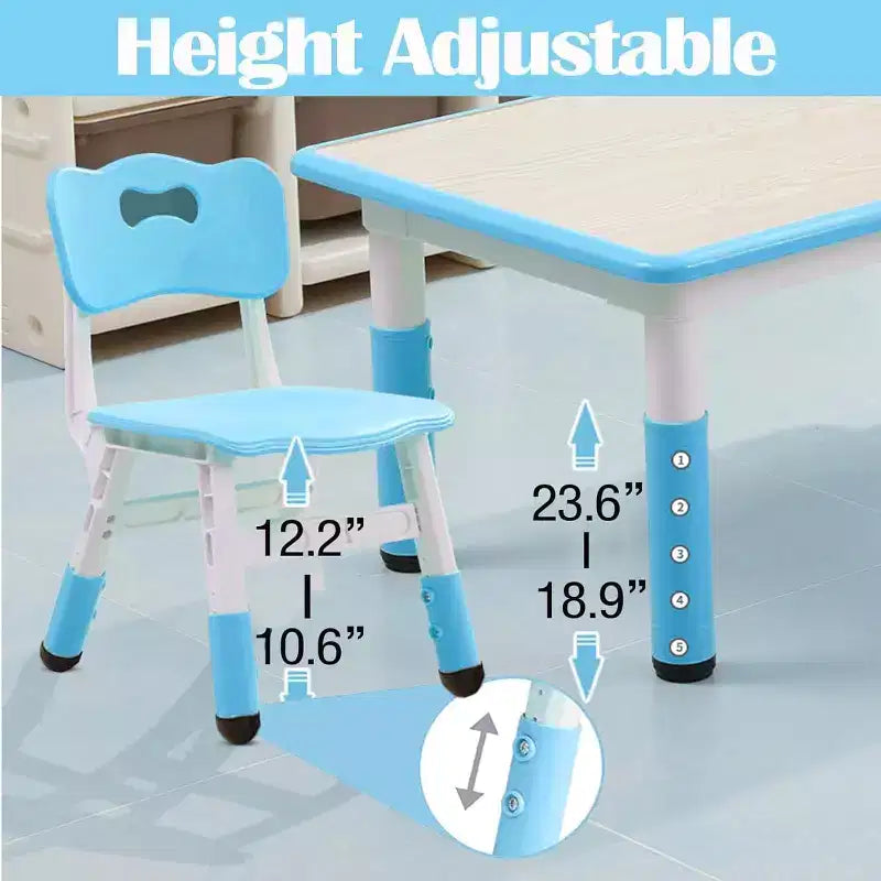 Set Tavolo e Sedie per Bambini, Tavolo da Disegno e Artigianato per Bambini Regolabile in Altezza con 6 Sedie per Età 2-10 Anni, Max 136 kg, Tavolo Attività per Bambini per Aula, Casa
