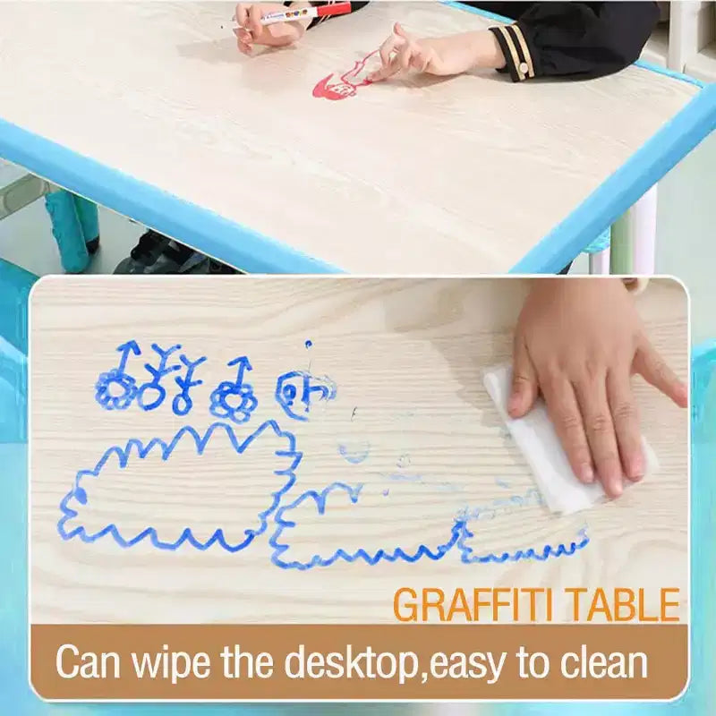 Set Tavolo e Sedie per Bambini, Tavolo da Disegno e Artigianato per Bambini Regolabile in Altezza con 6 Sedie per Età 2-10 Anni, Max 136 kg, Tavolo Attività per Bambini per Aula, Casa