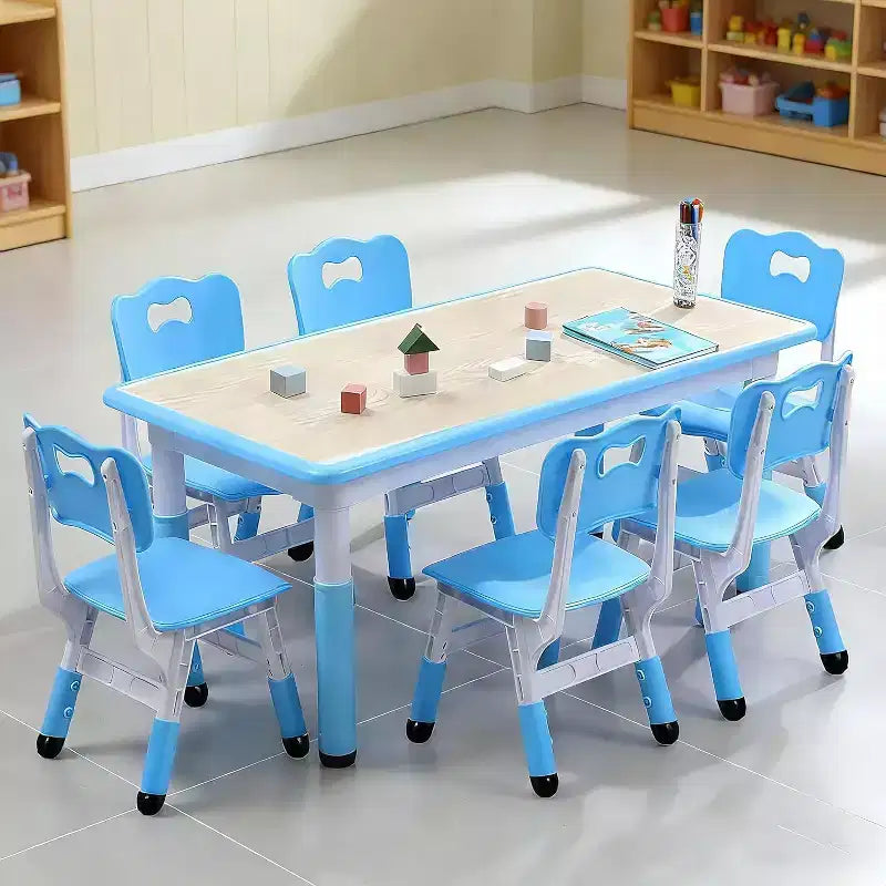 Set Tavolo e Sedie per Bambini, Tavolo da Disegno e Artigianato per Bambini Regolabile in Altezza con 6 Sedie per Età 2-10 Anni, Max 136 kg, Tavolo Attività per Bambini per Aula, Casa