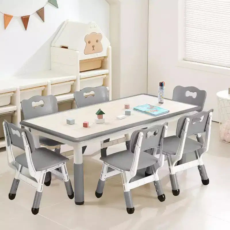 Set Tavolo e Sedie per Bambini, Tavolo da Disegno e Artigianato per Bambini Regolabile in Altezza con 6 Sedie per Età 2-10 Anni, Max 136 kg, Tavolo Attività per Bambini per Aula, Casa