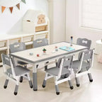 Set Tavolo e Sedie per Bambini, Tavolo da Disegno e Artigianato per Bambini Regolabile in Altezza con 6 Sedie per Età 2-10 Anni, Max 136 kg, Tavolo Attività per Bambini per Aula, Casa