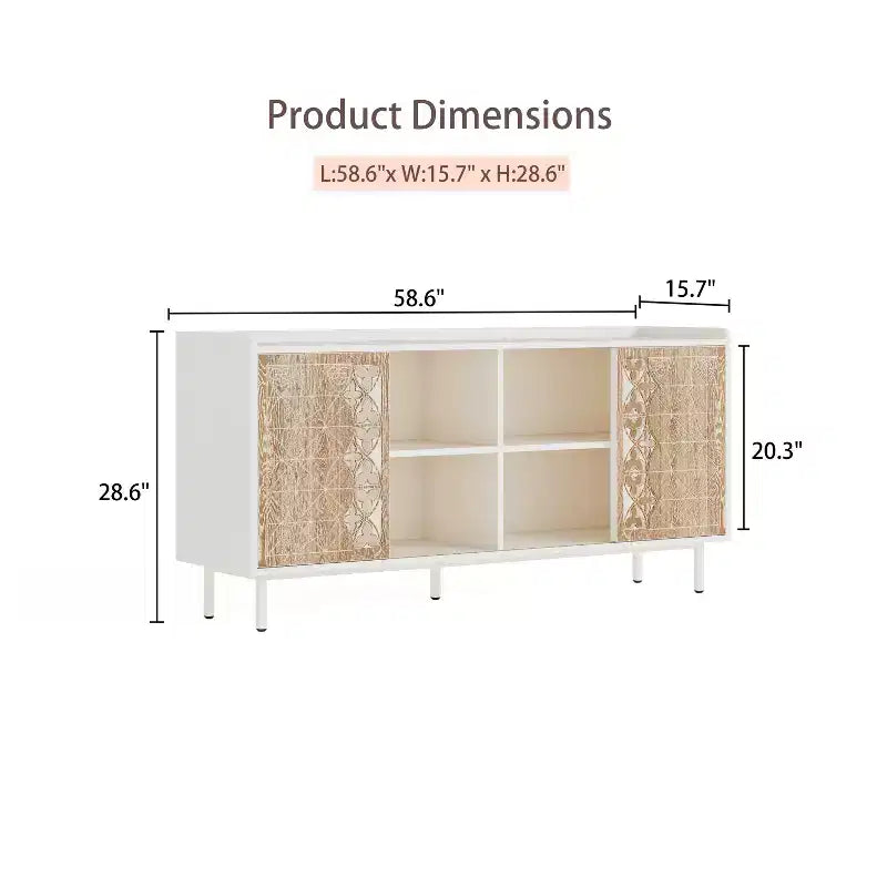 Buffet en bois dur de style médiéval avec portes coulissantes, parfait comme meuble TV, rangement ou armoire décorative dans le salon.