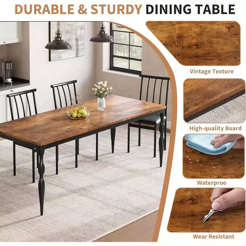 Tavolo da pranzo in legno massiccio da 7 pollici, gambe robuste, 6-8 posti, tavolo rettangolare ideale per cucina, sala da pranzo