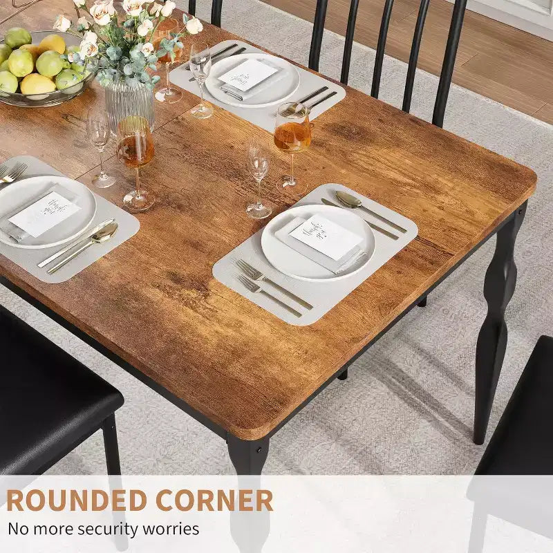Tavolo da pranzo in legno massiccio da 7 pollici, gambe robuste, 6-8 posti, tavolo rettangolare ideale per cucina, sala da pranzo