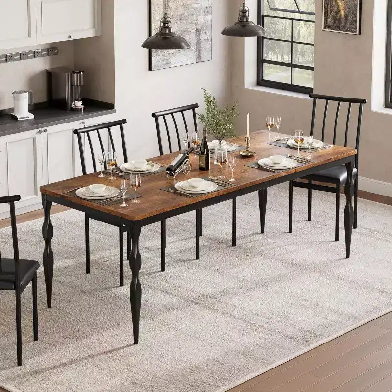 Tavolo da pranzo in legno massiccio da 7 pollici, gambe robuste, 6-8 posti, tavolo rettangolare ideale per cucina, sala da pranzo