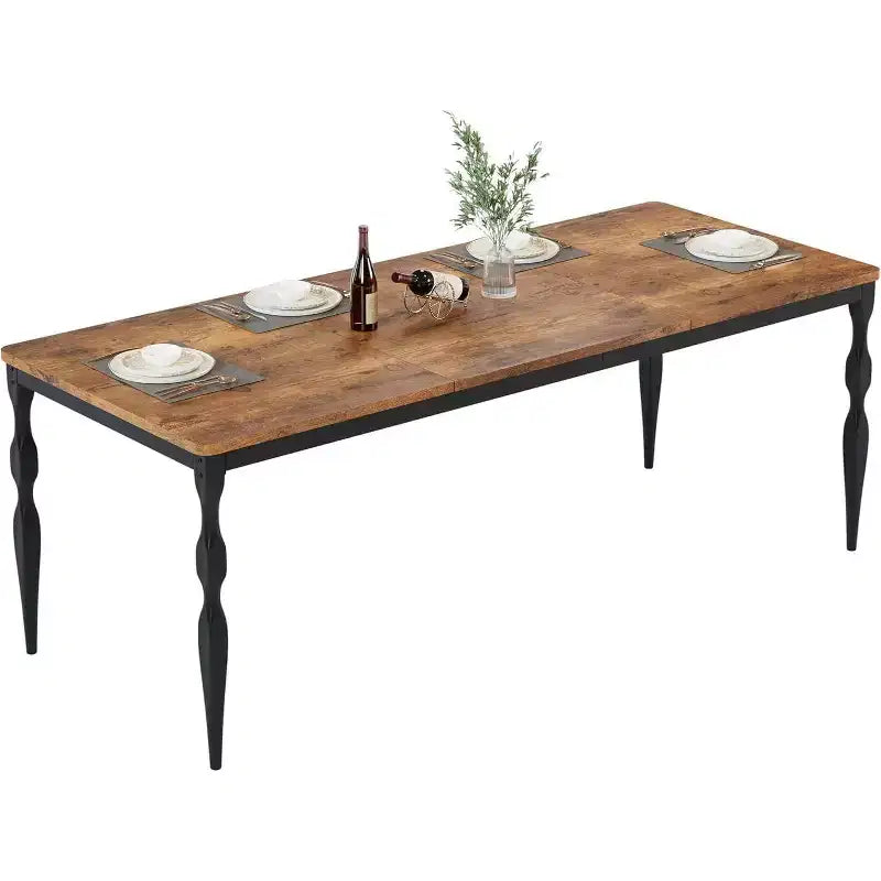 Tavolo da pranzo in legno massiccio da 7 pollici, gambe robuste, 6-8 posti, tavolo rettangolare ideale per cucina, sala da pranzo