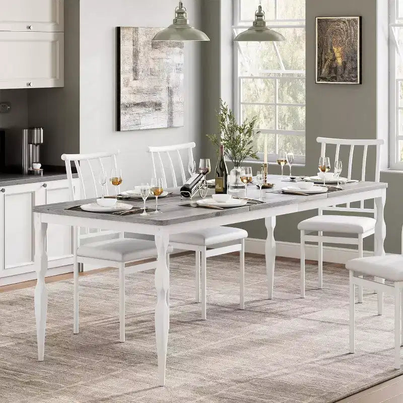 Tavolo da pranzo in legno massiccio da 7 pollici, gambe robuste, 6-8 posti, tavolo rettangolare ideale per cucina, sala da pranzo