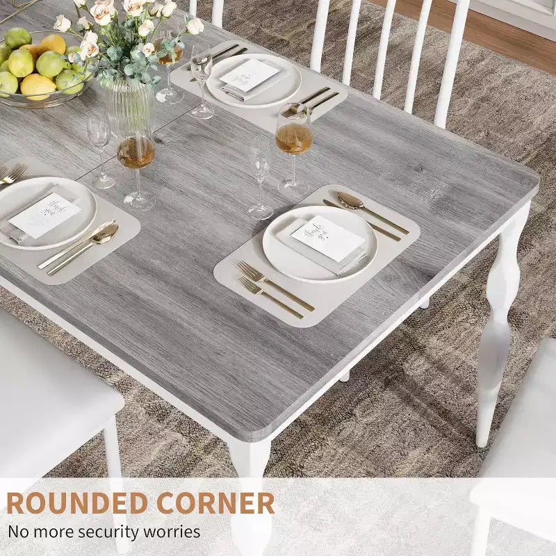 Tavolo da pranzo in legno massiccio da 7 pollici, gambe robuste, 6-8 posti, tavolo rettangolare ideale per cucina, sala da pranzo