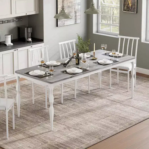 7 Inch Solid Wood Farmhouse Dining Table, Heavy-Duty Legs, Seats 6-8, Ideal Rectangular Table for Kitchen, Dining Room