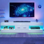 Bestier Mobile TV da gaming da 67 pollici per TV fino a 75 pollici, mobile TV LED lucido con cassetto portaoggetti e ripiani aperti