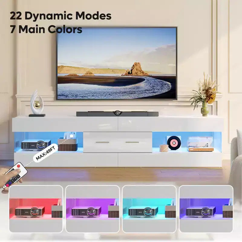 Bestier Mobile TV da gaming da 67 pollici per TV fino a 75 pollici, mobile TV LED lucido con cassetto portaoggetti e ripiani aperti