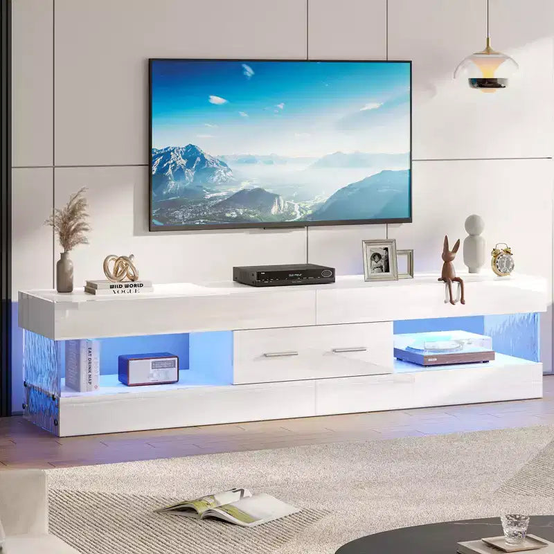 Bestier Mobile TV da gaming da 67 pollici per TV fino a 75 pollici, mobile TV LED lucido con cassetto portaoggetti e ripiani aperti