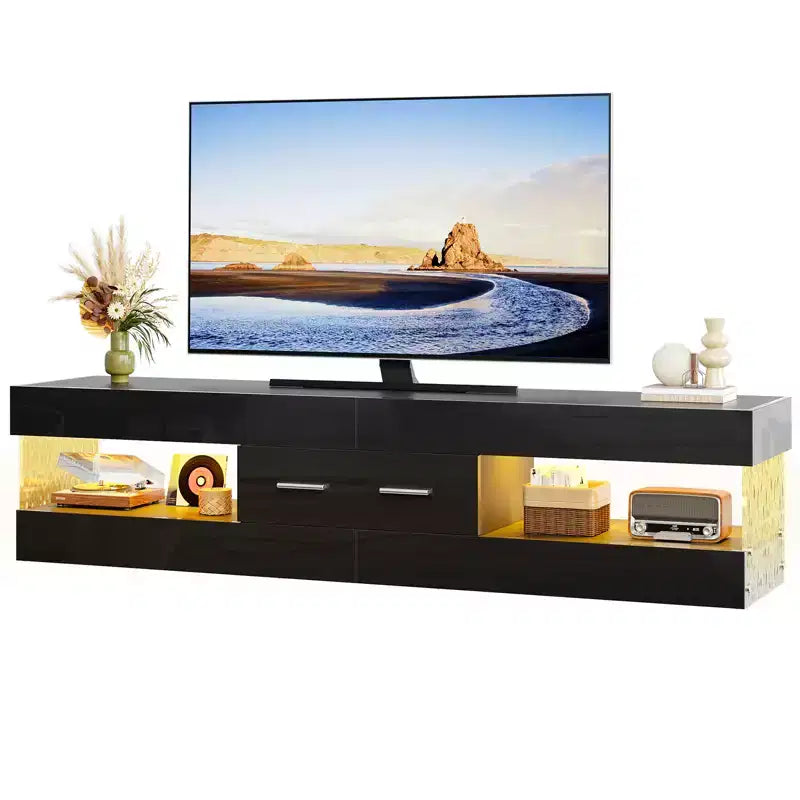 Bestier Mobile TV da gaming da 67 pollici per TV fino a 75 pollici, mobile TV LED lucido con cassetto portaoggetti e ripiani aperti
