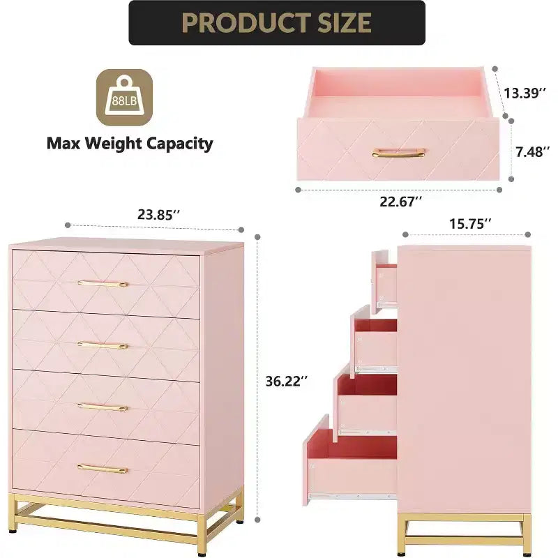 Cassettiera con 4 cassetti, mobile credenza per soggiorno, camera da letto, cassettiera con ampio spazio contenitore per vestiti, ingresso