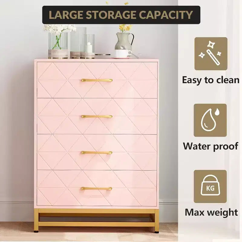 Cassettiera con 4 cassetti, mobile credenza per soggiorno, camera da letto, cassettiera con ampio spazio contenitore per vestiti, ingresso