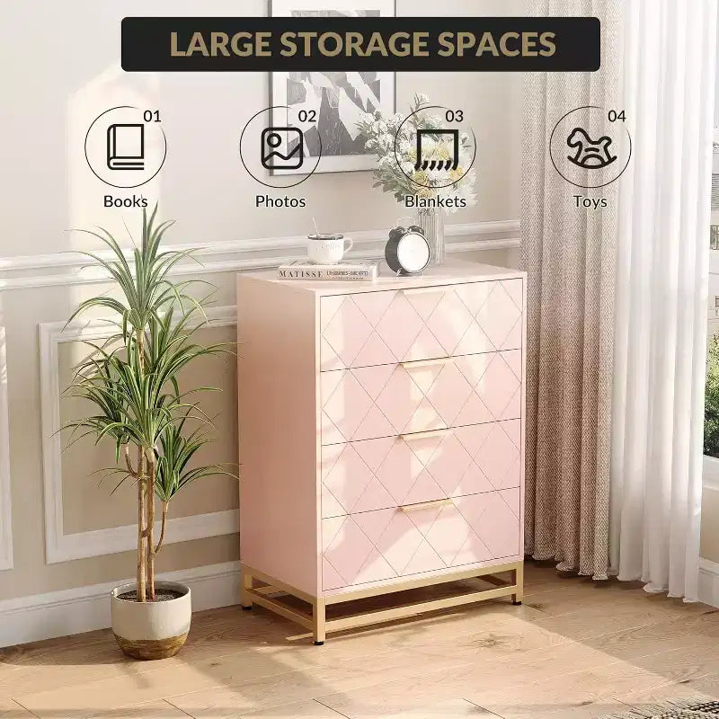 Cassettiera con 4 cassetti, mobile credenza per soggiorno, camera da letto, cassettiera con ampio spazio contenitore per vestiti, ingresso
