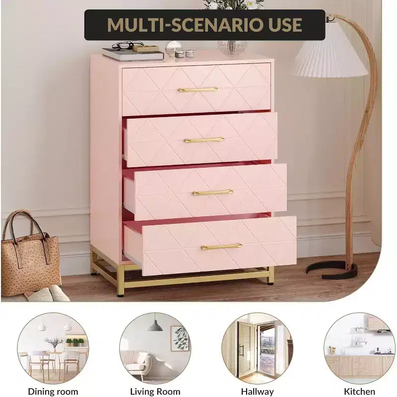 Cassettiera con 4 cassetti, mobile credenza per soggiorno, camera da letto, cassettiera con ampio spazio contenitore per vestiti, ingresso