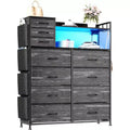 11 Drawer Dresser with Fabric Drawers Storage Cabinet with Shelves Side Pockets Hooks Charging Station Sturdy Metal Frame Wood Top for Living Room