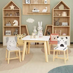 Set Tavolo e 4 Sedie per Bambini, Tavolo in Legno con 4 Sedie, Animali del Fumetto (tavolo più grande) (3-8 anni)