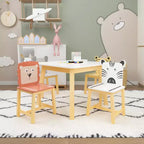 Set Tavolo e 4 Sedie per Bambini, Tavolo in Legno con 4 Sedie, Animali del Fumetto (tavolo più grande) (3-8 anni)