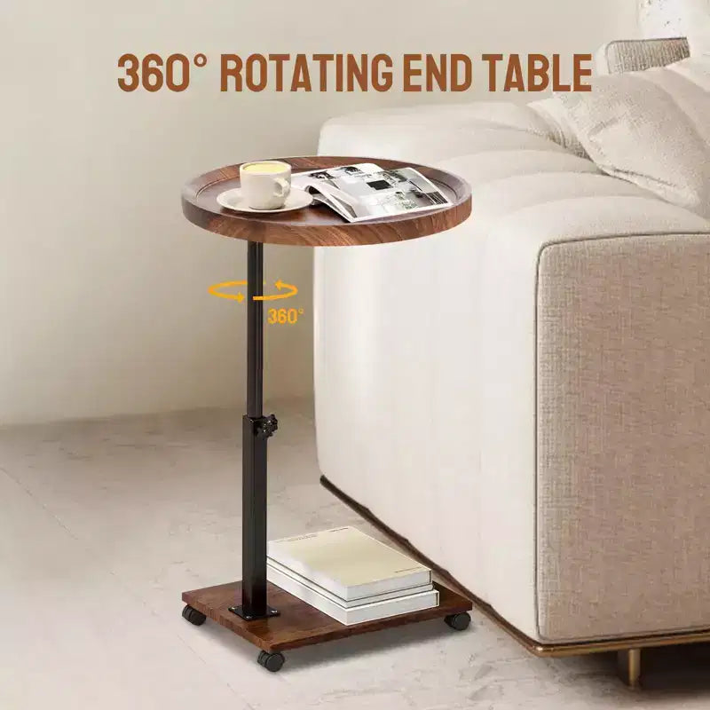 Tavolino da Divano Girevole a 360° per Bracciolo - Tavolino a C con Slot per Telefono e Tablet, Tavolino per TV, Vassoio Laterale per Salotto e Camera da Letto
