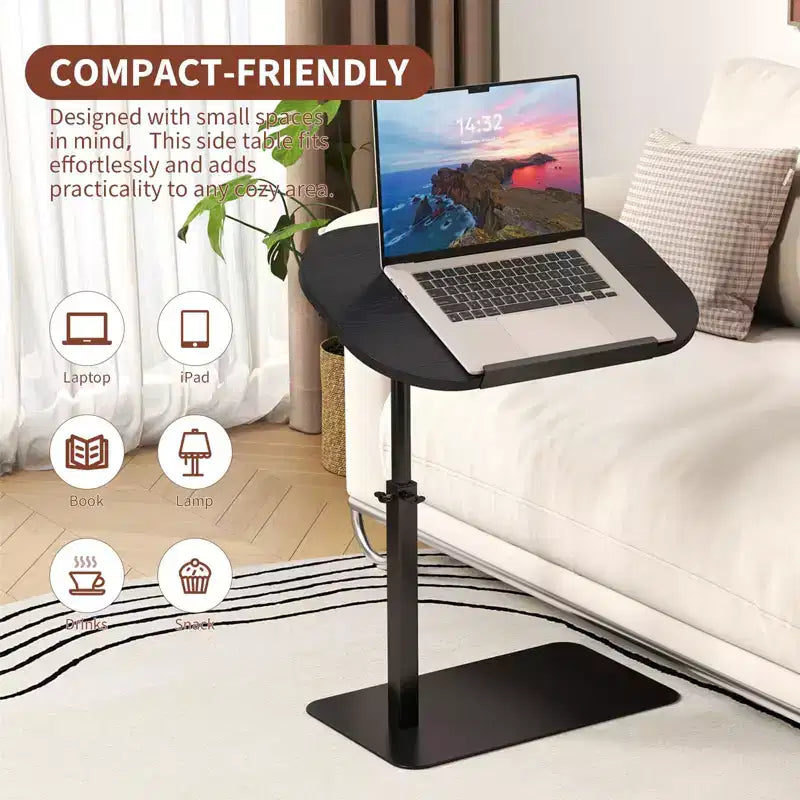 Tavolino da Divano Girevole a 360° per Bracciolo - Tavolino a C con Slot per Telefono e Tablet, Tavolino per TV, Vassoio Laterale per Salotto e Camera da Letto
