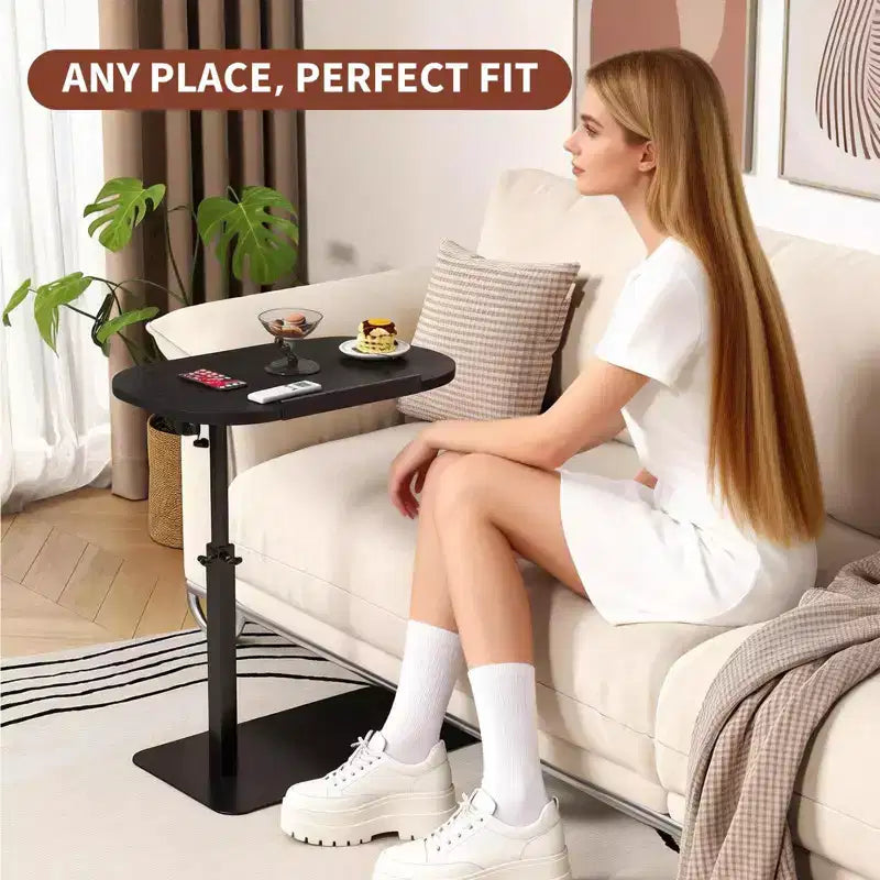 Tavolino da Divano Girevole a 360° per Bracciolo - Tavolino a C con Slot per Telefono e Tablet, Tavolino per TV, Vassoio Laterale per Salotto e Camera da Letto