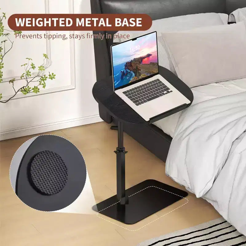 Tavolino da Divano Girevole a 360° per Bracciolo - Tavolino a C con Slot per Telefono e Tablet, Tavolino per TV, Vassoio Laterale per Salotto e Camera da Letto