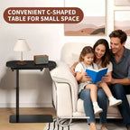 Tavolino da Divano Girevole a 360° per Bracciolo - Tavolino a C con Slot per Telefono e Tablet, Tavolino per TV, Vassoio Laterale per Salotto e Camera da Letto