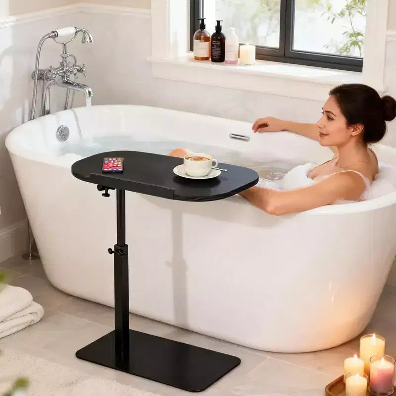 Tavolino da Divano Girevole a 360° per Bracciolo - Tavolino a C con Slot per Telefono e Tablet, Tavolino per TV, Vassoio Laterale per Salotto e Camera da Letto