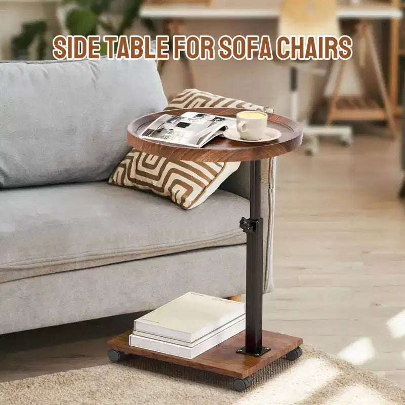 Tavolino da Divano Girevole a 360° per Bracciolo - Tavolino a C con Slot per Telefono e Tablet, Tavolino per TV, Vassoio Laterale per Salotto e Camera da Letto