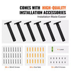 VEVOR Staffa per mensola, 15,2 cm L x 10,2 cm L x 4,1 cm A 6 pz, Staffe per mensole a Scomparsa Resistenti, Staffe a L Spesse 5 mm Nere Opache, Nero
