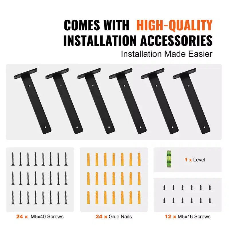 VEVOR Staffa per mensola, 15,2 cm L x 10,2 cm L x 4,1 cm A 6 pz, Staffe per mensole a Scomparsa Resistenti, Staffe a L Spesse 5 mm Nere Opache, Nero