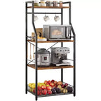60CM Single-Style Microwave Stand, Iron & PB Board, Black & Retro Color, for Kitchen Counter