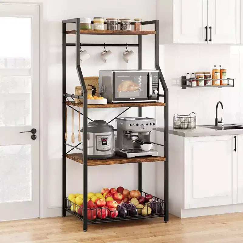 Supporto per microonde a stile singolo da 60 cm, ferro e pannello PB, colore nero e retrò, per bancone della cucina