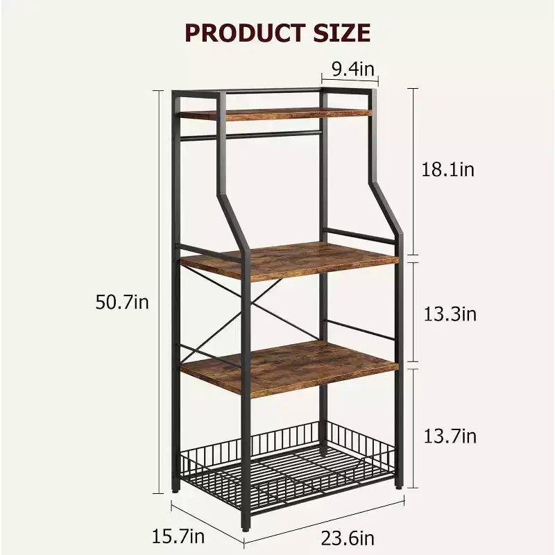 Supporto per microonde a stile singolo da 60 cm, ferro e pannello PB, colore nero e retrò, per bancone della cucina