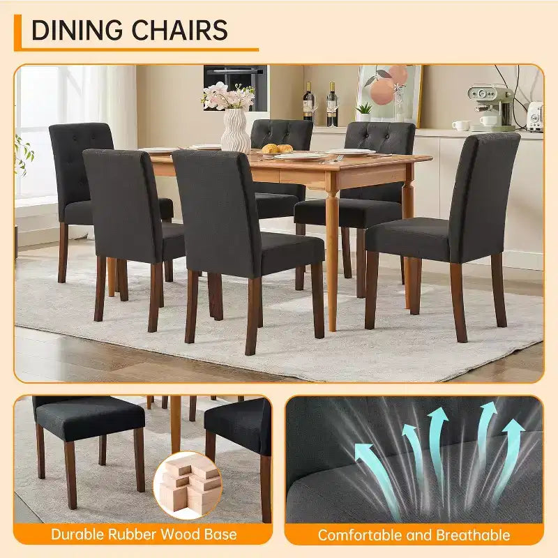 Set di 4 sedie da pranzo, sedie Parsons capitonné con gambe in legno e sedile imbottito, sedie laterali moderne in tessuto per sala da pranzo e cucina, nero