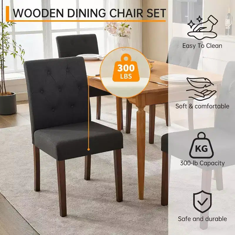Set di 4 sedie da pranzo, sedie Parsons capitonné con gambe in legno e sedile imbottito, sedie laterali moderne in tessuto per sala da pranzo e cucina, nero