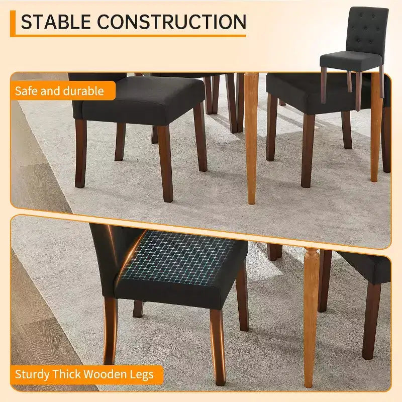 Set di 4 sedie da pranzo, sedie Parsons capitonné con gambe in legno e sedile imbottito, sedie laterali moderne in tessuto per sala da pranzo e cucina, nero