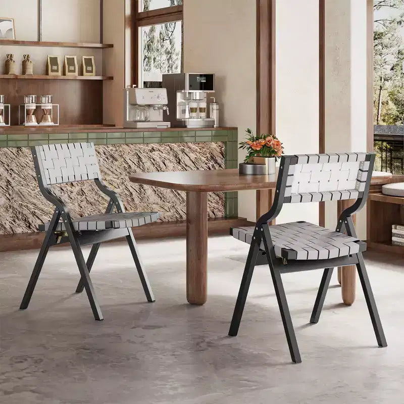 TUYOHW Sedie da pranzo pieghevoli e impilabili con schienale aperto, sedie pieghevoli da esterno con telaio in legno, sedie da cucina in rattan per soggiorno, 2 pezzi
