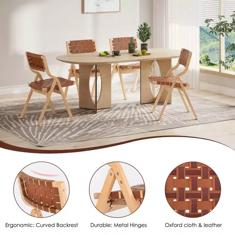TUYOHW Sedie da pranzo pieghevoli e impilabili con schienale aperto, sedie pieghevoli da esterno con telaio in legno, sedie da cucina in rattan per soggiorno, 2 pezzi