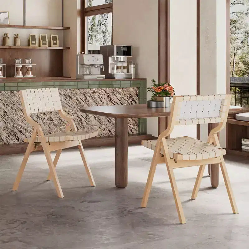 TUYOHW Sedie da pranzo pieghevoli e impilabili con schienale aperto, sedie pieghevoli da esterno con telaio in legno, sedie da cucina in rattan per soggiorno, 2 pezzi
