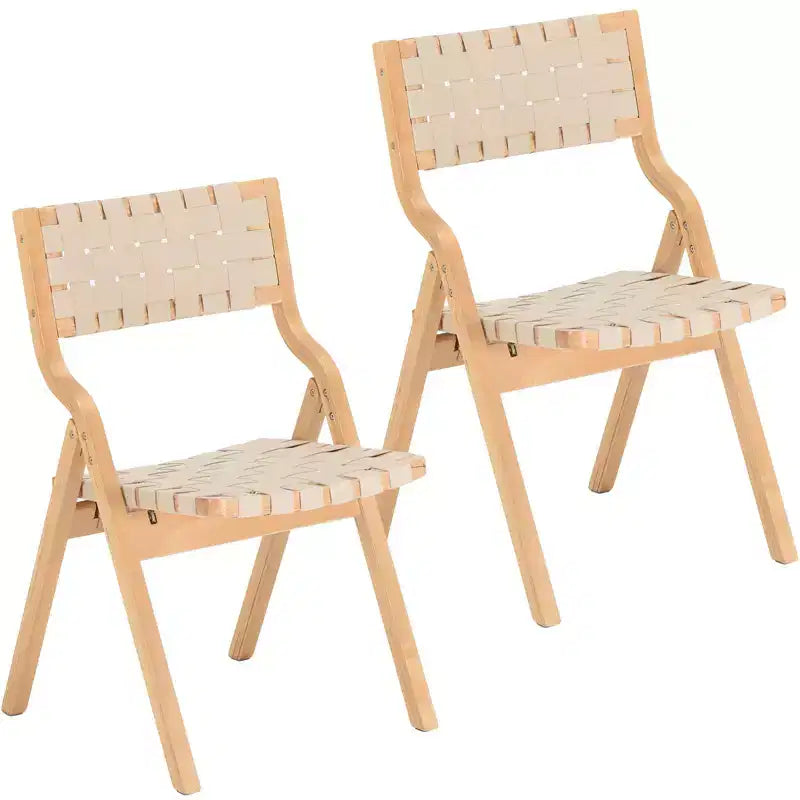 TUYOHW Sedie da pranzo pieghevoli e impilabili con schienale aperto, sedie pieghevoli da esterno con telaio in legno, sedie da cucina in rattan per soggiorno, 2 pezzi