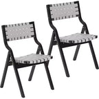TUYOHW Foldable & Stackable Dining Chairs with Open Backrest,Outdoor Folding Chairs with Wood Frame,Rattan Kitchen Chairs for Living Room,2 PCS