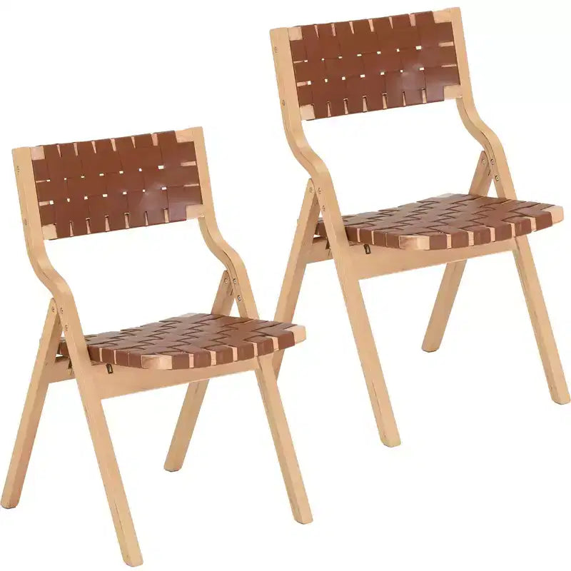 TUYOHW Sedie da pranzo pieghevoli e impilabili con schienale aperto, sedie pieghevoli da esterno con telaio in legno, sedie da cucina in rattan per soggiorno, 2 pezzi