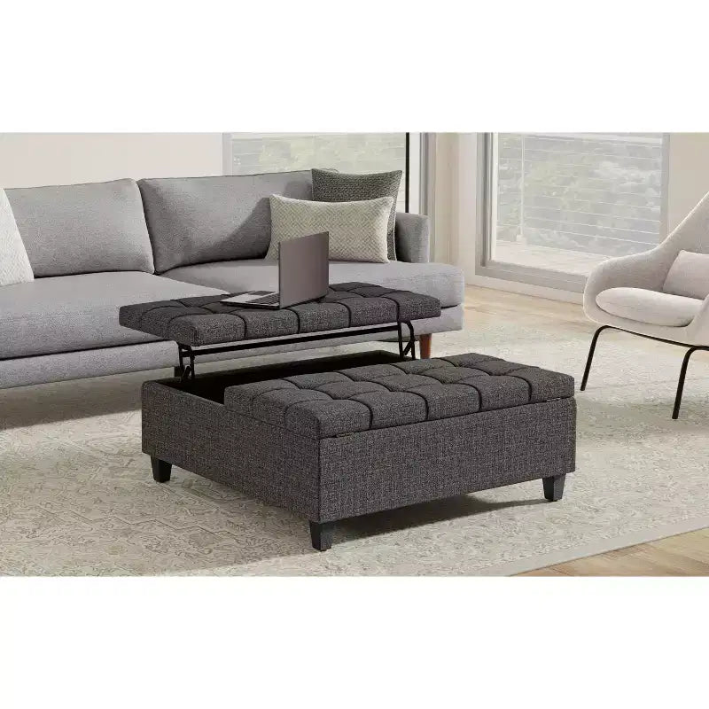 Elliot - Poggiapiedi contenitore quadrato ampio e transizionale, larghezza 101 cm
